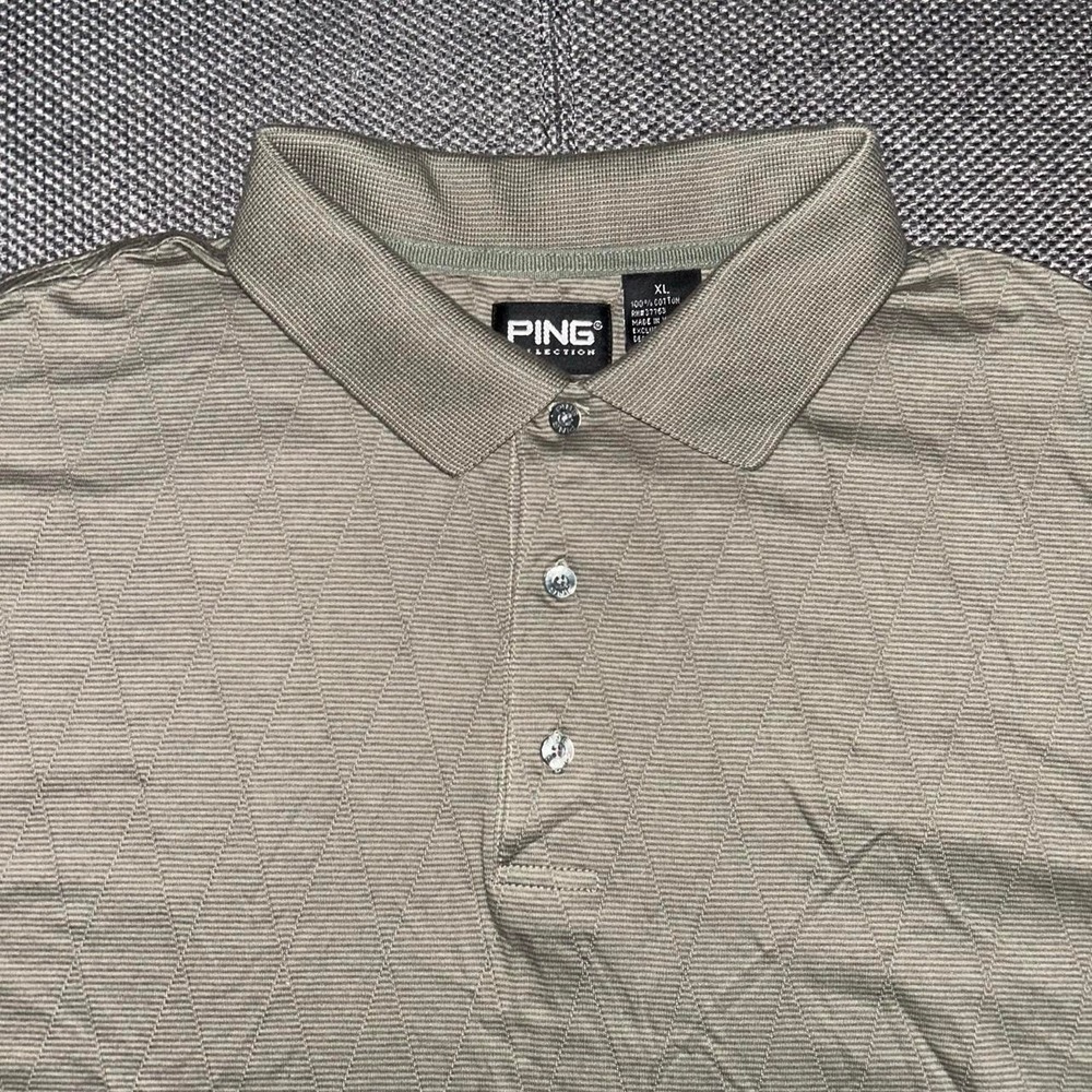 PING Collection Olive Green Striped Short Sleeve Golf Polo Shirt Size XL